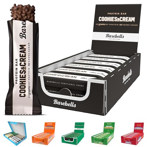 Barebells Protein Bars - 12 Count, 20g High Protein Treats – Sugar Free Chocolate Nutrition Bar, Low Carb – On The Go Breakfast or Post-Workout Snack (Cookies & Cream)