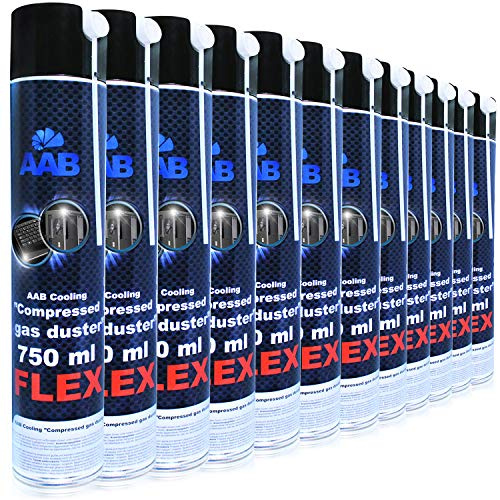 12 x AAB Compressed Gas Duster FLEX 750 ml - Luftdammare med Flexibelt Rör för Dator, Tangentbord, Luftkompressor, Tryckluft för PC, Tangentbordsrensare, Aerosol, Burk Datorrengöringssats
