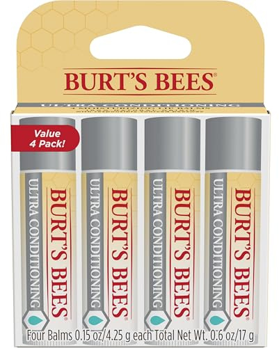 Burt's Bees Easter Basket Stuffers, Balm Bouquet Lip Balm Set, Original Beeswax, Vanilla Bean, Cucumber Mint, Coconut & Pear Pack, Natural Origin Lip Treatment, 4 Tubes, 0.15 oz.