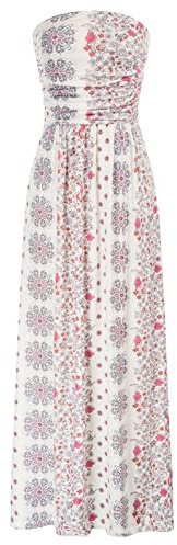 GRACE KARIN Women Strapless Dress Casual Loose Ruched Long Maxi Dress with Pockets Pink Floral