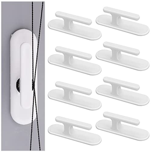 Grevosea 8 Pieces Blind Cord Winding Safety Blind Cord Hooks Blind Cord Holder Adhesive Wall Hook Wrap Cleats Baby Proofing for Home Office Window Blinds Curtains Sun Shades Ropes White