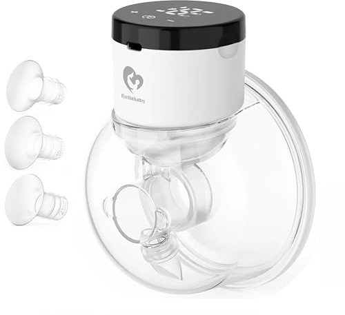 Bellababy Wearable Breast Pump, Portable Wireless Wearable Breast Pump with Touchscreen LCD Display 4 Modes & 6 Levels, (Extra Insert Size:17mm,19mm,21mm)