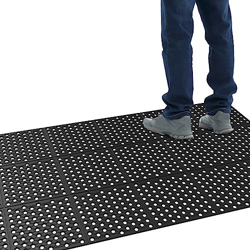 ROVSUN Rubber Floor Mat with Holes, 3x7 FT Hollow Large Mat Roll, Anti-Fatigue/Non-Slip Drainage Mat, for Industrial Kitchen Restaurant Bar Bathroom, Indoor/Outdoor Cushion