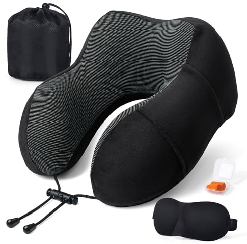 SOMLAW Nackenkissen Flugzeug - Reisekissen Memory Foam - Nackenhörnchen Erwachsene - mit 3D-Schlafmaske und Ohrstöpsel - Ideal für Flugzeugstuhl, Auto, Zuhause, Büro, Schlafkissen