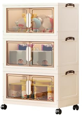 Ergocar Scatola Di Stoccaggio, Doppia Porta Di Apertura Magnetica Grande Armadietto Di Capacità,Scatole Di Stoccaggio Di Plastica Trasparente Con Puleggia, Per Camera Da Letto, Ufficio e Cucina
