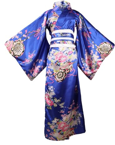 ZNLFS Japanese Kimono Robe for Women, Large Size, Black Color, Traditional Design (Royal Blue, One Size)