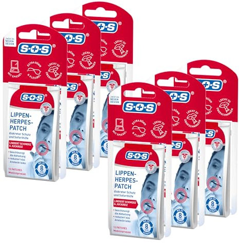 SOS Lippen Herpes Patch | Lippenherpes Bläschen | diskrete Herpes Pflaster: fast unsichtbar + bis 8h Schutz | Brennen & Juckreiz lindern 6x 12 Patches