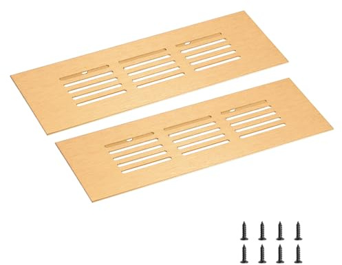 sourcing map Rectangle Ventilation Grille 150x50mm/6x2 Gold Tone | Aluminum Alloy Mesh,Air Vent Cover,Louvered Ventilation Cover,with Mounting Screws for Cabinet Shoe Closet