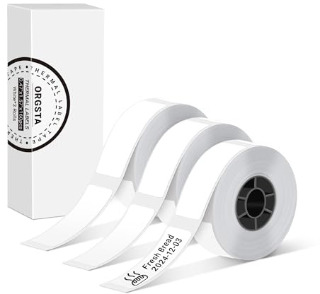 ORGSTA Etiquette Imprimante Thermique Petite Autocollantes pour S001, Blanc，12 mm x 40 mm x 160 pcs x 3 roll