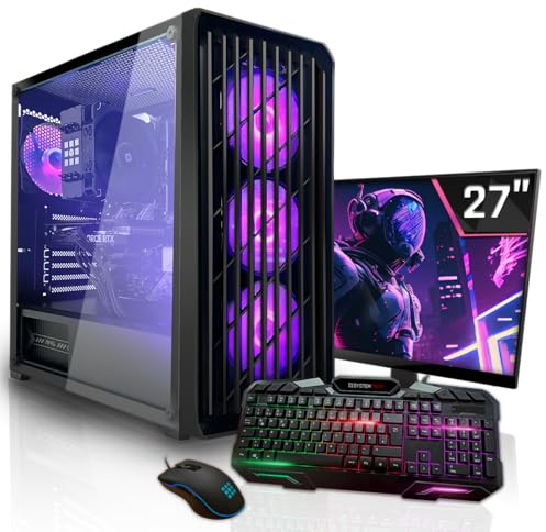 SYSTEMTREFF Basic Gaming Komplett PC Set AMD Ryzen 5 PRO 5655G 6x4.4GHz | Radeon RX Vega 7 4K | 1TB M.2 NVMe | 32GB DDR4 RAM | Windows 11 | 27 TFT Monitor | Desktop Paket Computer für Gamer, Gaming