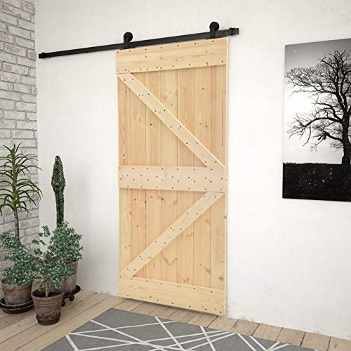 ShGaxin Puerta corredera con herrajes, Puertas Balconeras, Puertas De Interior, Puertas Correderas Baño, Puertas De Granero para Interior, Madera Maciza de Pino 90x210 cm