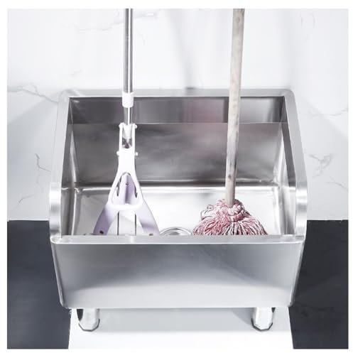 Stainless Steel Mop Sink, Commercial Floor Mop Sink, Laundry Room Slop Sink, Utility Mop Bucket, Mop Sink with Drainage for Kitchen Garages,Silver-100x41x55cm