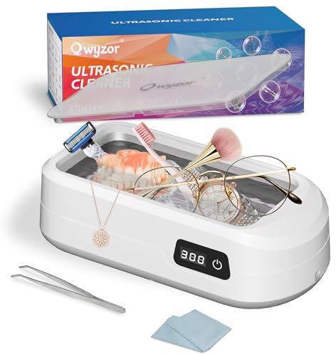 Nettoyeur Ultrasons, 49000Hz 640ml Bac Ultrasons, 40W Nettoyeur Ultrasons Lunettes, Nettoyant Ultrason avec 4 Réglages de Temps pour Nettoyage de Bijoux, Lunettes, avec Pince et Chiffon