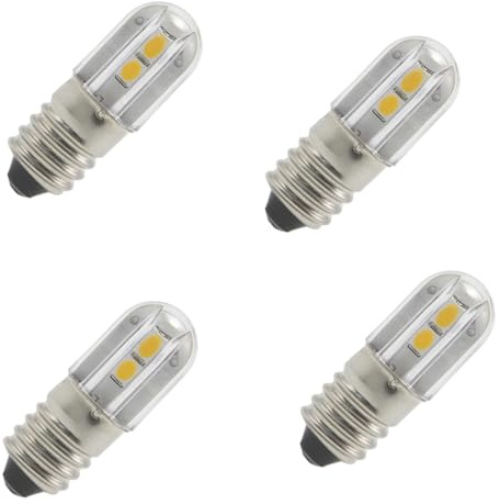 MeetUs DC E10 Lampadine, 4 Pezzi 12 Volt Bianco Caldo Lampadine di Ricambio Miniatura Vite LED Lampade Luce 1W 100LM (Bianco caldo (3000K), 12V)