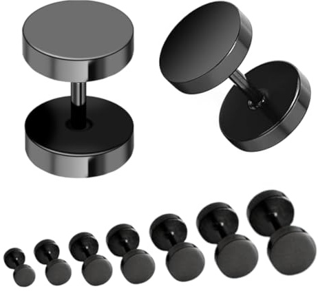 RHQFDM 16 pendientes negros para hombre y mujer, 3-10 mm espejo, dilatadores falsos de acero inoxidable hipoalergénicos, cierre de rosca, aderezo diario y a juego