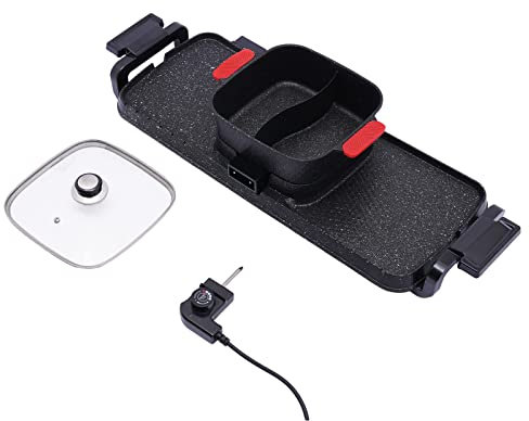 Grill elettrico Hot Pot 2 in 1, 1100 W + 1100 W, multifunzione, doppio controllo, Shabu Shabu, pentola calda, rivestimento antiaderente, fornello senza fumo, per 6 persone