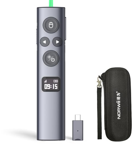 Norwii N95s BLE - Clicker de presentación con Puntero Digital para presentación de PowerPoint en Pantalla de TV y Pantalla de proyección, Control Remoto inalámbrico con Temporizador de Cuenta