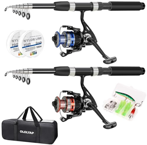 OLOLYAP Fishing Pole Combo Set 6.9ft 2PCS Telescopic Fishing Rod and Reel Combo with Carrier Bag Collapsible Fishing Rod and Reel Kits for Bass Sea Saltwater Freshwater