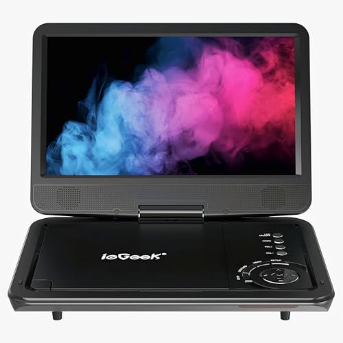 ieGeek 12.5 Portable DVD Player with 10.5 HD Swivel Screen, 5 Hrs Battery, Car Travel DVD Players for Kids & Elderly, Region Free, Support Sync TV/USB/SD Card/Earphone/Multiple Disc Formats, Black