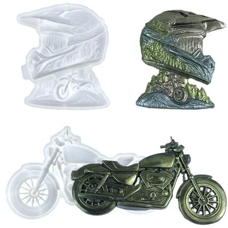 3D Motorcycle and Helmet Silicone Resin Molds Set, Wall Art DIY Craft Making Tools, 2-Piece Decorative Display Molds, Handicraft epoxy Resin Silicone Mold