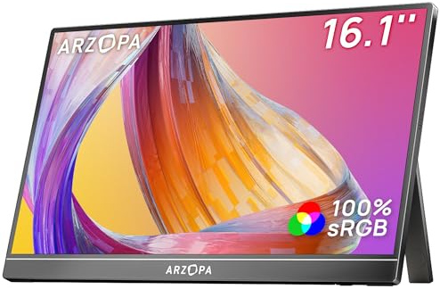 ARZOPA Monitor Portatile 16,1 IPS 100% sRGB | Schermo FHD 1080P | HDR10 | Ultra Sottile 9.3mm | Altoparlanti Integrati | Plug & Play per Laptop, PC, Mac, Console - Z1C