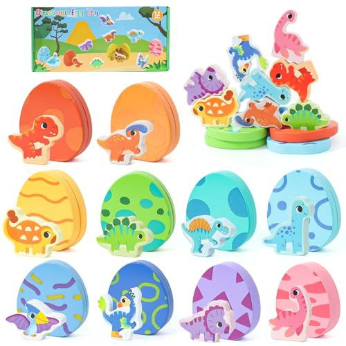 LZDMY Giocattoli Montessori da 1 Anno, Giocattolo di Legno per Bambini Uova di Dinosauro Giocattolo di abilità motorie, Puzzle Montessori Gioco di ordinamento Compleanno Regalo Pasqua Ragazza Ragazzo
