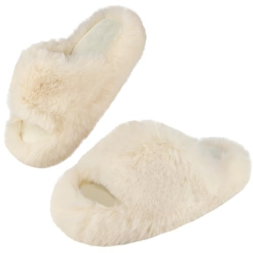 Girls Slippers Plush House Shoes Open Toe Fluffy Winter Slippers for Indoor Outdoor