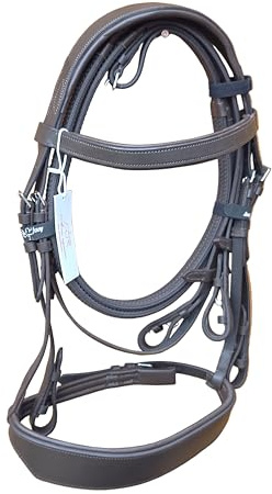 Comfort Padded Leather Horse Bridle Brown Hunter Style with 2 Inch Noseband, Grip Reins, and Stainless Steel Fittings (Cob)