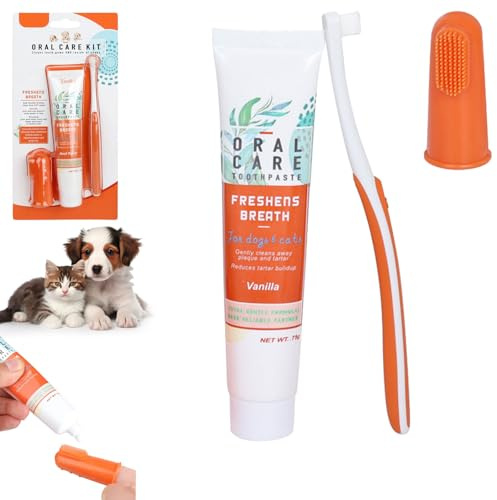 Cepillo y Pasta Dental Para Perros(Pasta Dental 70g+Cepillo De Dedos+Cepillo De Cerdas),Set Cepillo de Dientes para Perros Pequeño,Para Mal Aliento En Gatos