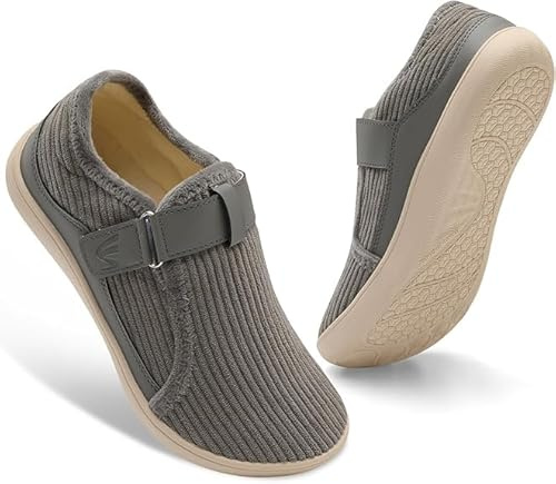 JIASUQI Wide Slippers Womens Adjustable Swollen Edema Diabetic Shoes Indoor Outdoor Barefoot House Slippers Cozy Walking Shoe(Grey 43,Size 8)
