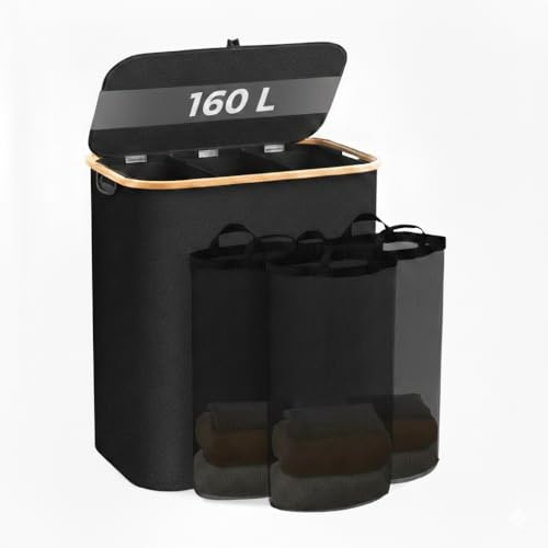 MAGIC SELECT Cesto Ropa Sucia 160L con Tapa y 3 Compartimentos