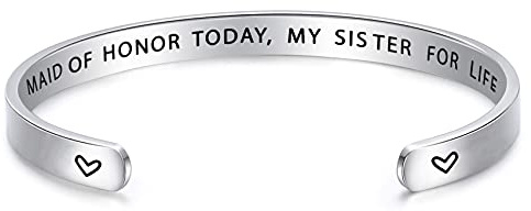 LParkin Pulsera para Dama de Honor Grabada - My Maid of Honor Today My Sister For Life - Acero Inoxidable Pulido - Regalo de Boda para Hermana, Mejores Amigas