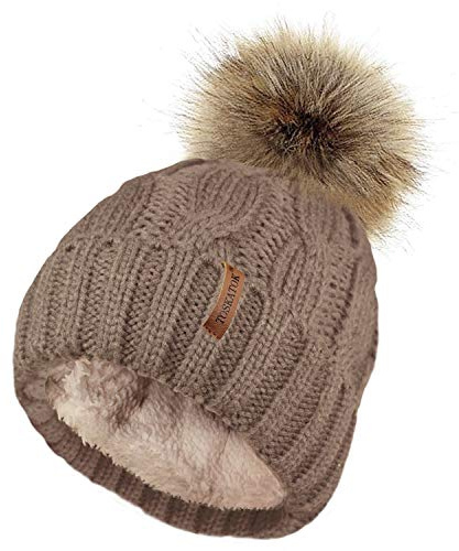 TOSKATOK Sombrero de Punto Grueso para Mujer, con Forro Polar y pellizco de Piel sintética Desmontable ...