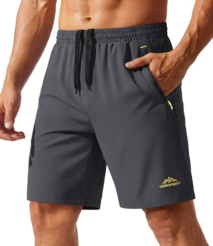 TACVASEN Men's Quick Dry Performance Jogging Gym Yoga Fitness Exercise Fast Drying Shorts with Zip Pockets Grey Gray