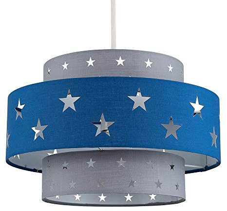 MiniSun | Modern Blue and Light Grey Cut Out Star Design Ceiling Light Shade | Pendant Lights, Home Décor & Improvement Essential | 300mm Shade Width