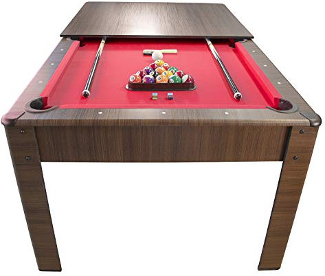 Billard Américain Harmony 6Ft - 206,5 x 116,5 x 80 cm avec Accessoires et Plateau dînatoire - Couleur Chêne (Marron) et Tapis Rouge