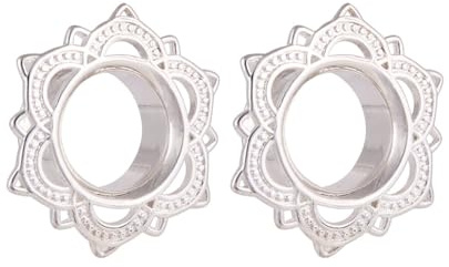 Lieson 2 Pezzi Tunnel Dilatatore Lobo, Dilatatore Lobo Acciaio Chirurgico Fiore Vintage Dilatatore Plug 8mm Argento
