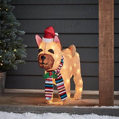 Lights4fun Cane Bulldog Luminoso con 50 LED Bianco Caldo Figura Natalizia di 55 cm Decorazione di Natale per Interni ed Esterni