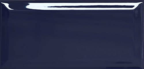 Metro Navy Blue Ceramic Wall Bathroom Tile Subway Brick Effect 100mm x 200mm Bevelled Edge Kitchen Tiles Gloss Finish 1m2 Box of 50