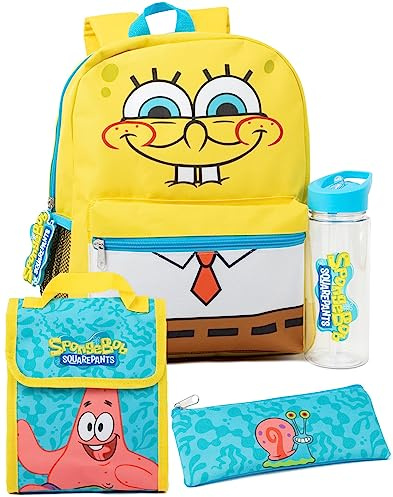 SPONGEBOB SQUAREPANTS Kinder-Rucksack, Patrick Gary, Federmäppchen, Logo, Wasserflasche, Blau/Gelb, mehrfarbig, Einheitsgröße