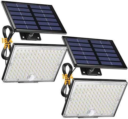 SUPERDANNY Solar Outside Lights with 113 Bright LEDs 7000K, Motion Sensor Outdoor Flood Lights Dusk to Dawn with 16ft Cable IP65 Waterproof, Security Light for Garden Barn Porch 2 Pack