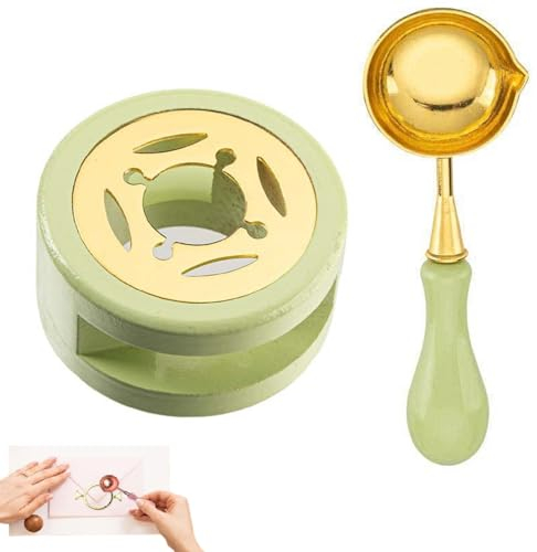Forno di Fusione Cera Sigilli, Pentola Riscaldante Con Cucchiaio, Kit Ceralacca, Scalda Sigilli di Cera, Verde Accessori per Sigillo, Timbro