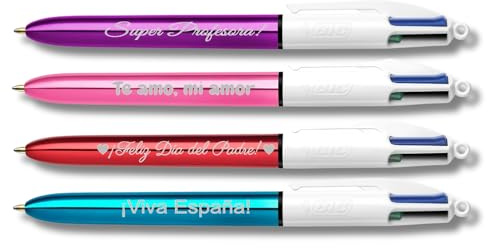 KDO 3D BIC 4 Colours Shiny Personalised Pen - Useful Gift for Office, School - Personalised Engraving