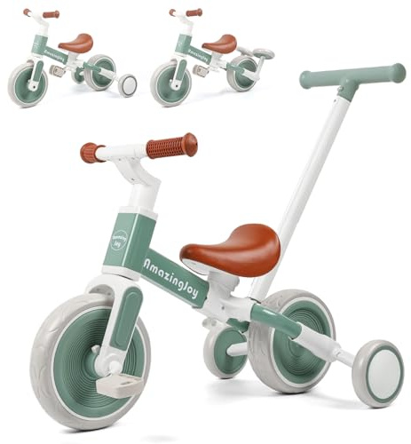 6-in-1 Toddlers Tricycle Baby Balance Bike, Kids Steering Push Handle Bicycle with Removable Pedals, Adjustable Seat,Training Wheels Toys 18 months+ Birthday Gifts for Boys Girls 2 3 4 Year Olds, Mint