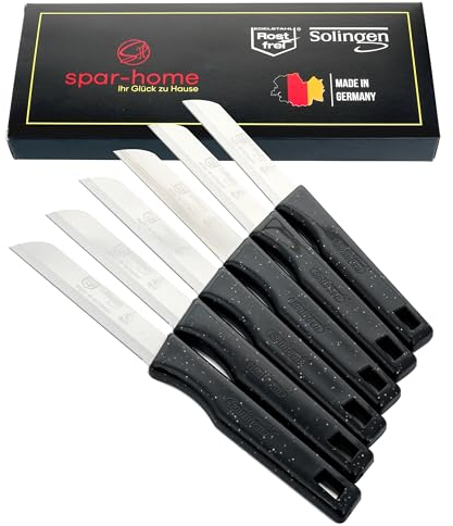 spar-home® Solingen Messer 6er Set – Scharf Gemüsemesser Rostfrei Küchenmesser Obstmesser Schälmesser Schneidemesser Allzweckmesser (Schwarz-6er)
