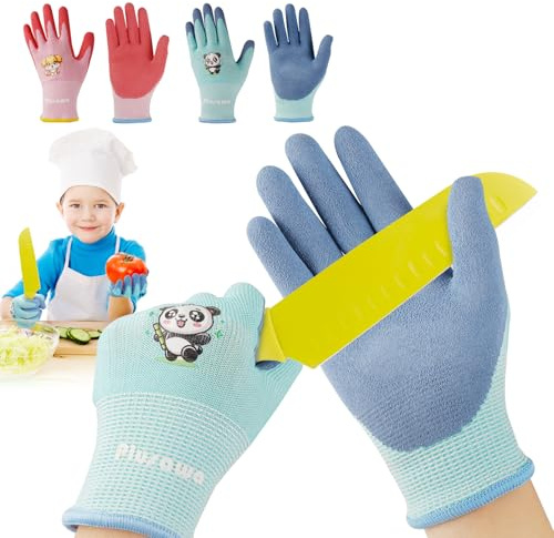 Plusawa barnhandskar, anti-skärning, nylon + spandex handskkärna, halkfri och reptålig, bekväm och andas. Lämplig för barn utomhusaktiviteter, 2 par förpackningar, L
