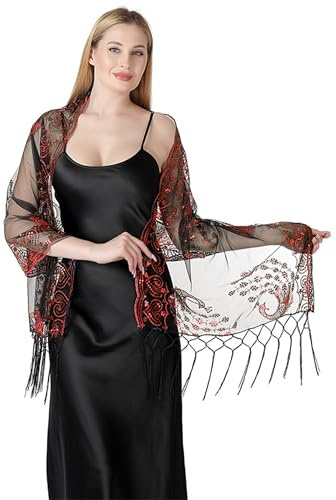 FAIRYGATE Shawls and Wraps Soft Sequins Scarf Shawl Wrap Cape for Evening Dress Wedding Soft and Comfortable Polyester Scarves Long for Formal Occasion UC1614