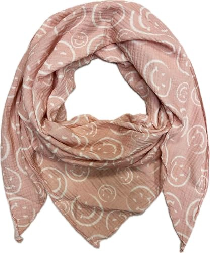 Jeamis Écharpe triangulaire XL Smiley Printemps Écharpe 100 % coton Fabriqué en Italie Mode Foulard triangulaire Smile Étole Automne Printemps, vieux rose, 210 x 90 cm