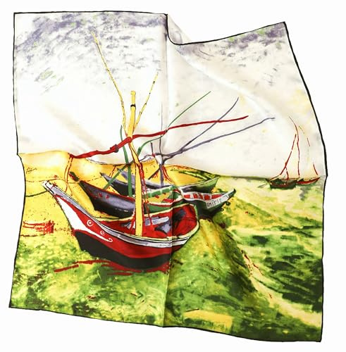 Prettystern Handroulerte van Gogh målning twill siden halsduk bandana, båt P182, 53/53 cm, 16mm schwere Twill Seide, handrolliert