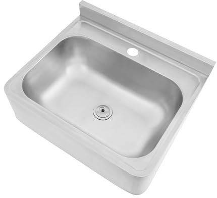 BRRIDE Lavabo de pared de acero inoxidable, lavabo de mano comercial rectangular para pequeños invitados, baño (sin grifo)